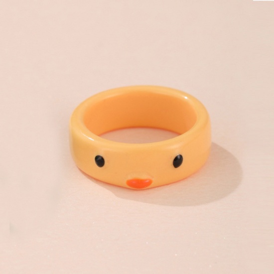 Picture of Resin Cute Unadjustable Rings Yellow Chick 17mm(US Size 6.5), 1 Piece
