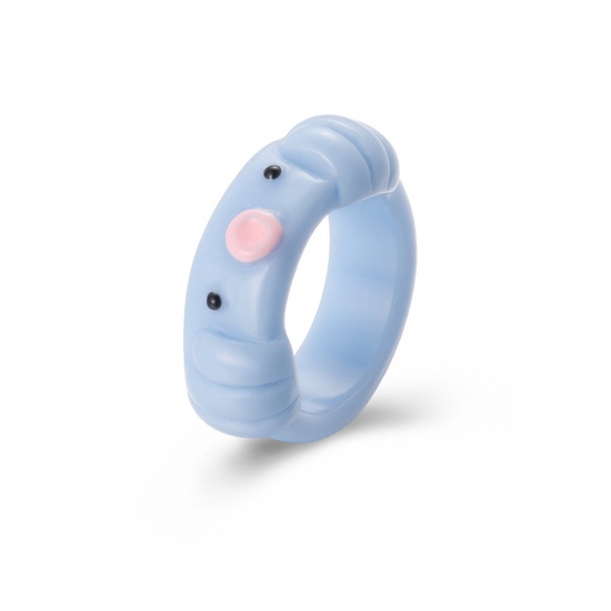 Picture of Resin Cute Unadjustable Rings Light Blue Octopus 17mm(US Size 6.5), 1 Piece