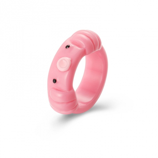 Picture of Resin Cute Unadjustable Rings Pink Octopus 17mm(US Size 6.5), 1 Piece