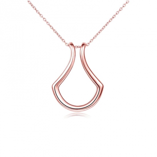 Picture of Copper Simple Ring Holder Necklace Rose Gold Geometric 45cm(17 6/8") long, 1 Piece