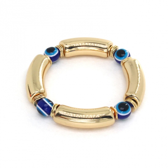 Immagine di Resina Religione Bracciali Delicato bracciali delicate braccialetto in rilievo Oro Tubo Curvo Malocchio Elastico 7cm Dia, 1 Pz