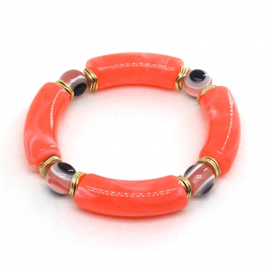 Immagine di Resina Religione Bracciali Delicato bracciali delicate braccialetto in rilievo Arancione Rossastro Tubo Curvo Malocchio Elastico 7cm Dia, 1 Pz