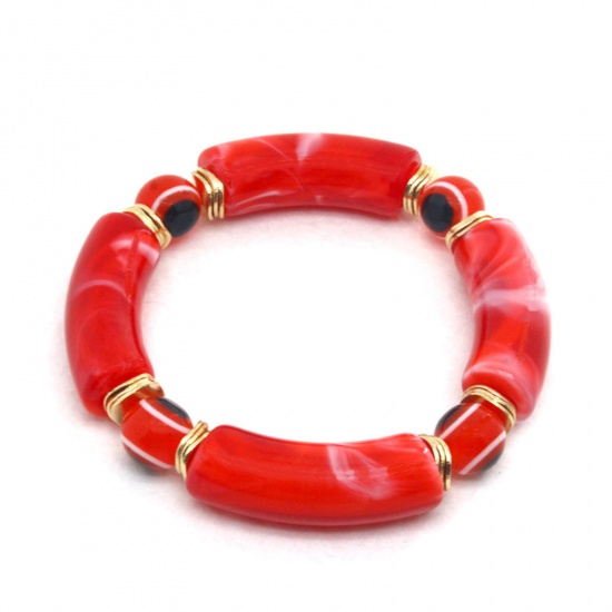 Immagine di Resina Religione Bracciali Delicato bracciali delicate braccialetto in rilievo Rosso Tubo Curvo Malocchio Elastico 7cm Dia, 1 Pz