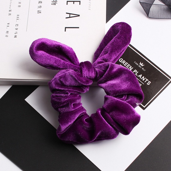 Picture of Velvet Retro Ponytail Holder Hair Ties Band Scrunchies Purple Rabbit Animal 3cm Dia., 1 Piece