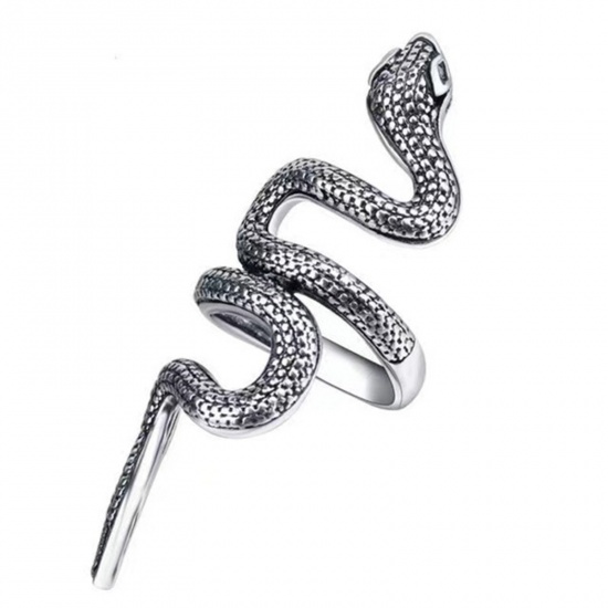 Picture of Punk Open Adjustable Wrap Rings Antique Silver Color 3D Snake Animal 18mm(US Size 7.75), 1 Piece