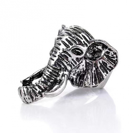 Picture of Punk Open Adjustable Wrap Rings Antique Silver Color 3D Elephant Head 18mm(US Size 7.75), 1 Piece