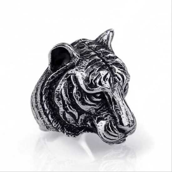 Picture of Punk Open Adjustable Wrap Rings Antique Silver Color 3D Tiger Animal 18mm(US Size 7.75), 1 Piece