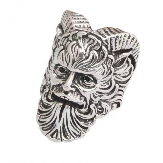 Picture of Punk Open Adjustable Wrap Rings Antique Silver Color 3D Human Head 18mm(US Size 7.75), 1 Piece