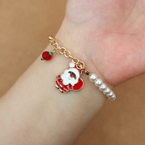 Picture of Christmas Bracelets Gold Plated Christmas Santa Claus Imitation Pearl 18cm(7 1/8") long, 1 Piece