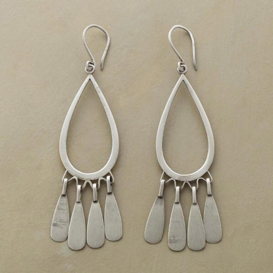 Picture of Boho Chic Bohemia Earrings Antique Silver Color Drop Tassel 7cm, 1 Pair