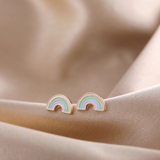 Immagine di Carino Orecchini a Perno Multicolore Arcobaleno Smalto 1cm x 0.7cm, 1 Pz