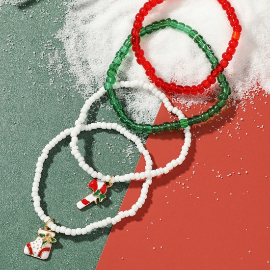 Изображение ABS Пластик Стильный Браслет Из Бисера Разноцветный Рождественские сапоги. Костыль Рождество Упругий 16см длина, 1 Комплект ( 4 ШТ/Комплект)
