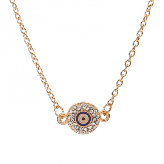 Picture of Religious Pendant Necklace Gold Plated Evil Eye Clear Rhinestone 40cm(15 6/8") long, 1 Piece