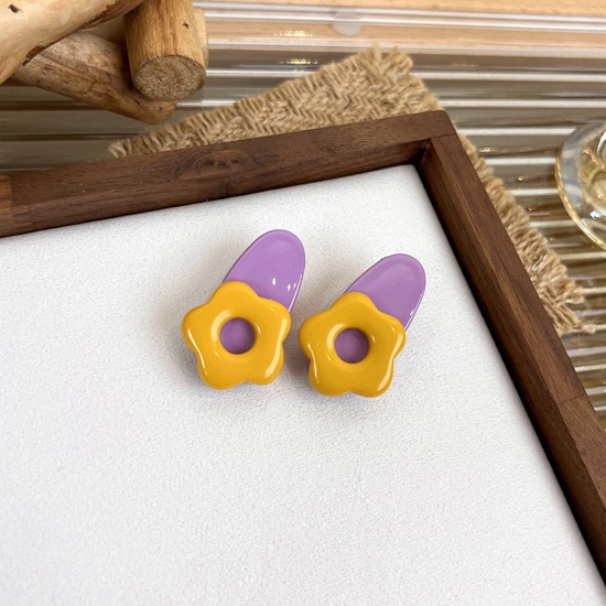 Picture of Acrylic Cute Hair Clips Flower Yellow & Purple 4.2cm x 2.5cm, 1 Set ( 2 PCs/Set)