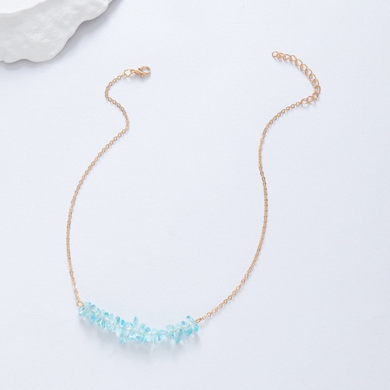Picture of Stone Boho Chic Bohemia Pendant Necklace Gold Plated Blue Chip Beads 40cm(15 6/8") long, 1 Piece