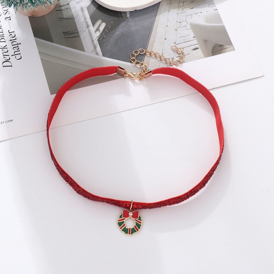 Picture of Stylish Pendant Necklace Red Christmas Wreath 36cm(14 1/8") long, 1 Piece