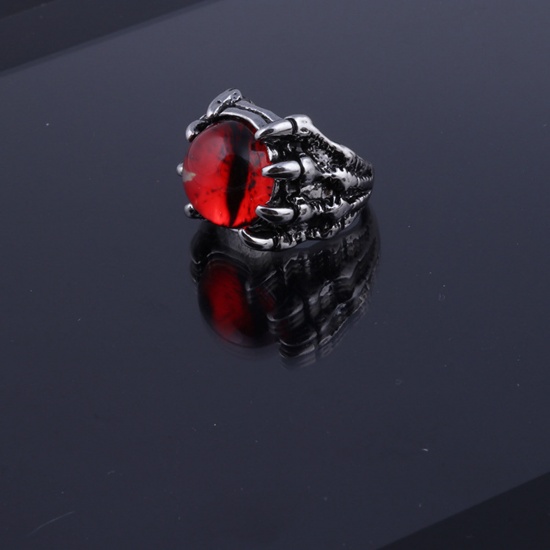 Picture of Religious Open Adjustable Rings Antique Pewter Red Evil Eye 16mm(US size 5.25), 1 Piece