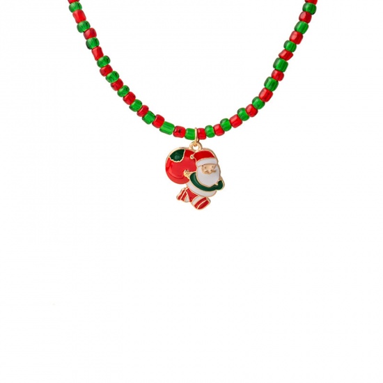 Picture of Acrylic Stylish Beaded Necklace Multicolor Christmas Santa Claus Enamel 44cm(17 3/8") long, 1 Piece