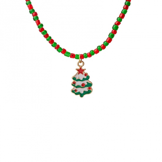 Picture of Acrylic Stylish Beaded Necklace Multicolor Christmas Tree Enamel 44cm(17 3/8") long, 1 Piece