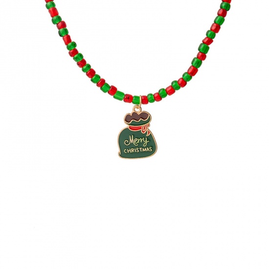 Picture of Acrylic Stylish Beaded Necklace Multicolor Christmas Gift Bag Enamel 44cm(17 3/8") long, 1 Piece