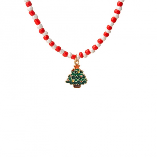 Picture of Acrylic Stylish Beaded Necklace Multicolor Christmas Tree Enamel 44cm(17 3/8") long, 1 Piece