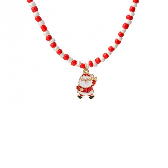 Picture of Acrylic Stylish Beaded Necklace Multicolor Christmas Santa Claus Enamel 44cm(17 3/8") long, 1 Piece
