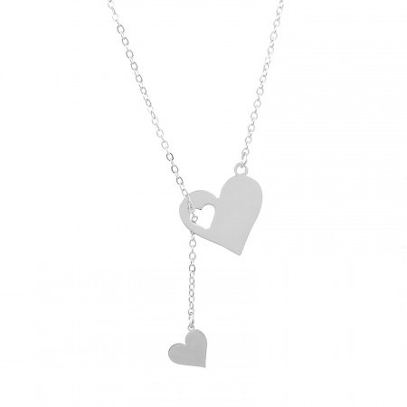 Picture of 304 Stainless Steel Valentine's Day Y Shaped Lariat Necklace Multicolor Heart Hollow 47cm(18 4/8