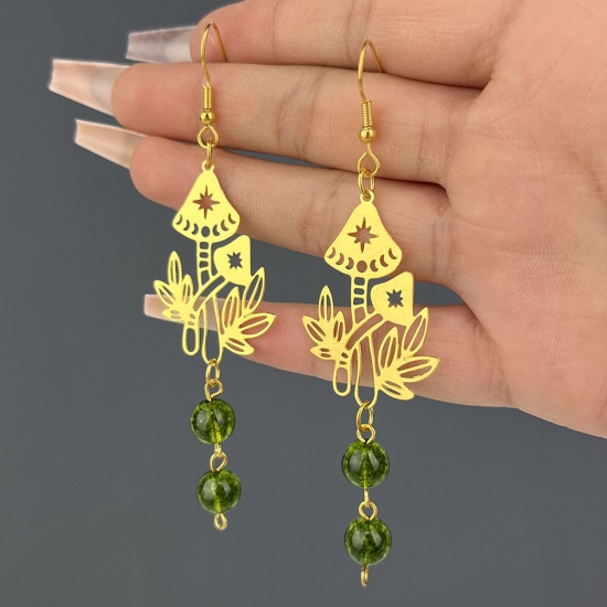 Picture of Stylish Earrings Gold Plated Tassel Mushroom Hollow 9cm x 2.4cm, 1 Pair