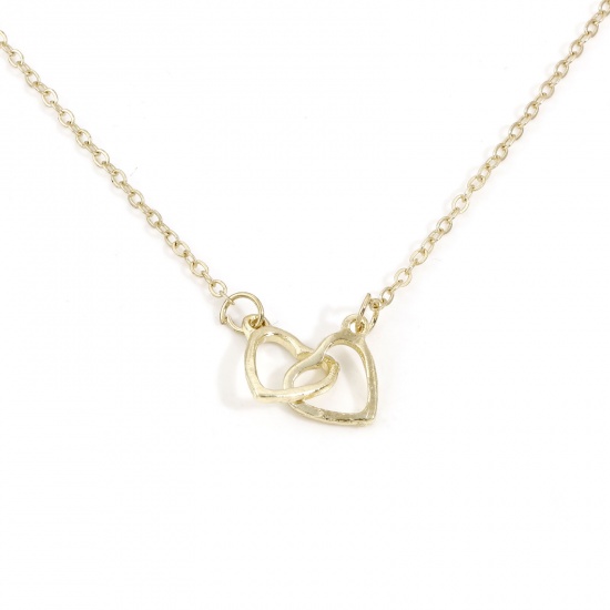 Picture of Valentine's Day Pendant Necklace Gold Plated Heart Hollow 40cm(15 6/8") long, 1 Piece