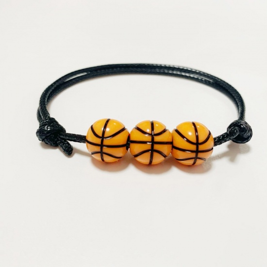 Picture of Resin Sport Waved String Braided Friendship Bracelets Orange Basketball 19cm(7 4/8") long, 1 Piece