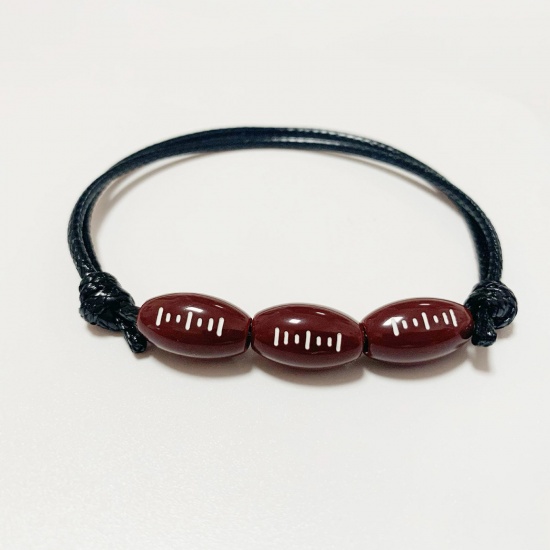 Picture of Resin Sport Waved String Braided Friendship Bracelets Coffee Football 19cm(7 4/8") long, 1 Piece
