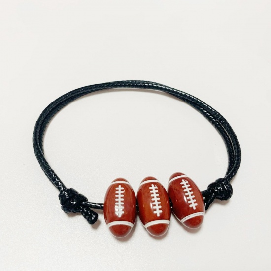 Picture of Resin Sport Waved String Braided Friendship Bracelets Orange Football 19cm(7 4/8") long, 1 Piece