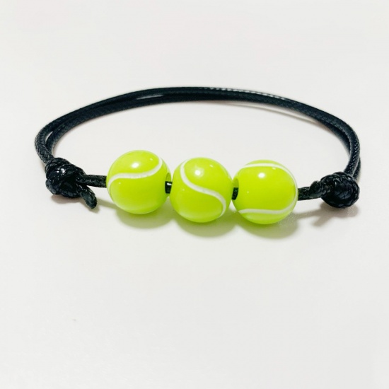Picture of Resin Sport Waved String Braided Friendship Bracelets Neon Green Tennis 19cm(7 4/8") long, 1 Piece