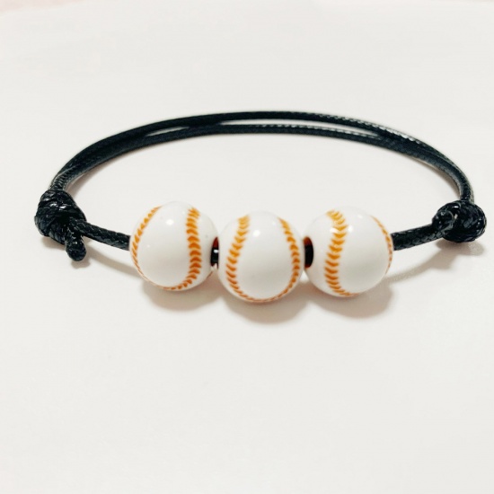 Picture of Resin Sport Waved String Braided Friendship Bracelets Orange Baseball 19cm(7 4/8") long, 1 Piece