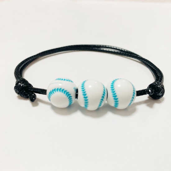 Picture of Resin Sport Waved String Braided Friendship Bracelets Blue Baseball 19cm(7 4/8") long, 1 Piece