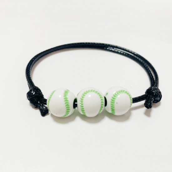 Picture of Resin Sport Waved String Braided Friendship Bracelets Green Baseball 19cm(7 4/8") long, 1 Piece