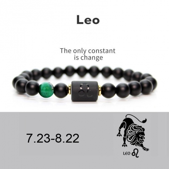 Image de Bracelets Raffinés Bracelets Délicats Bracelet de Perles Décontracté en Agate Onyx Noire Vert Signe Constellation Lion 18cm-19cm long, 1 Pièce
