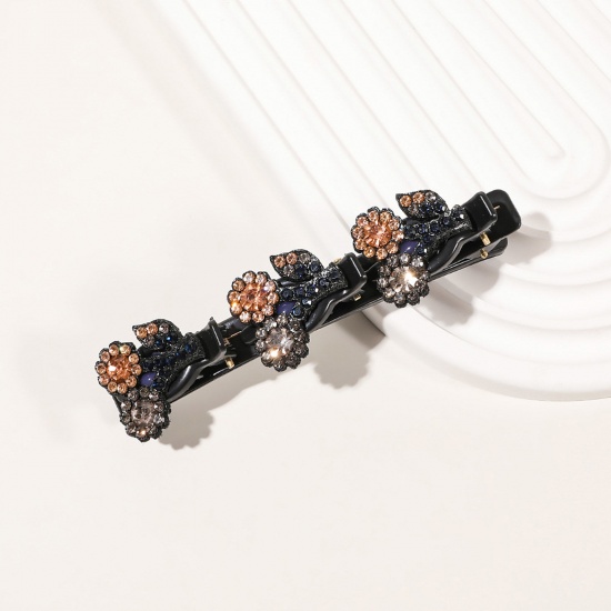 Picture of Resin Braided Hair Clips Black Cherry Fruit Champagne Rhinestone 9.5cm x 3cm, 1 Piece
