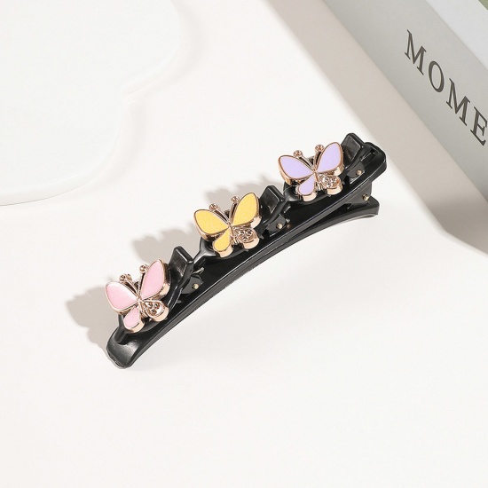 Picture of Resin Braided Hair Clips Multicolor Butterfly Animal Clear Rhinestone Enamel 9.5cm x 3cm, 1 Piece
