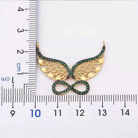 Image de Collier à Pendentif Rétro Doré Symbole"Infini" Ailes à Strass Vert 45cm long, 1 Pièce