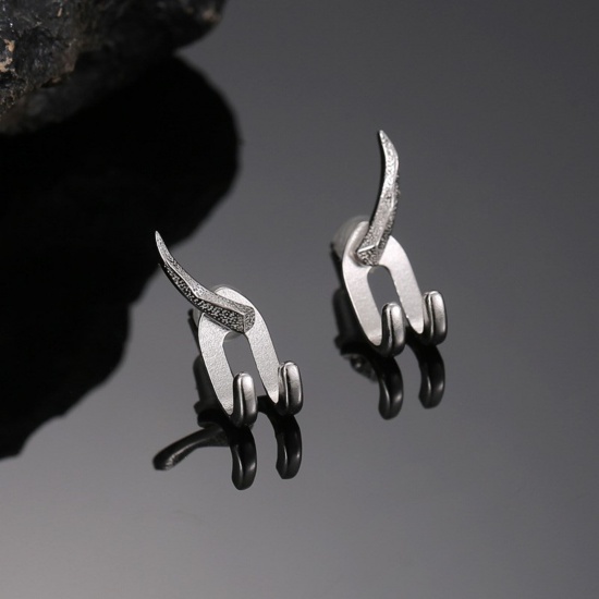 Picture of Ear Jacket Stud Earrings Silver Tone Paw Claw 2cm x 1cm, 1 Pair