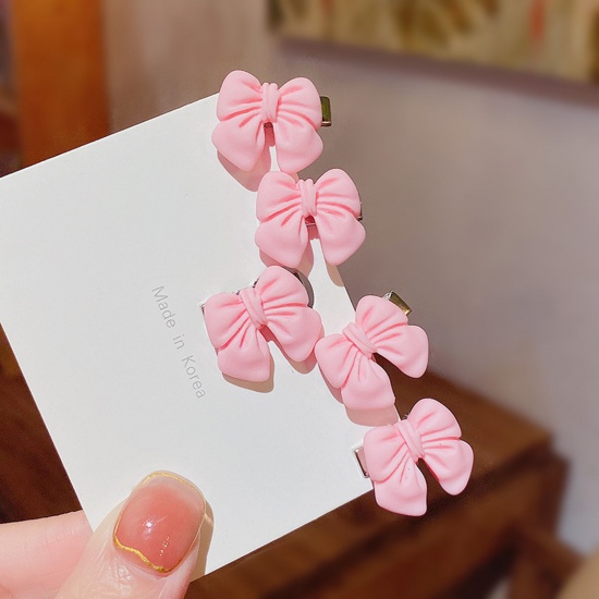 Picture of Acrylic Cute Hair Clips Bowknot Pink 24mm x 18mm, 1 Set ( 5 PCs/Set)