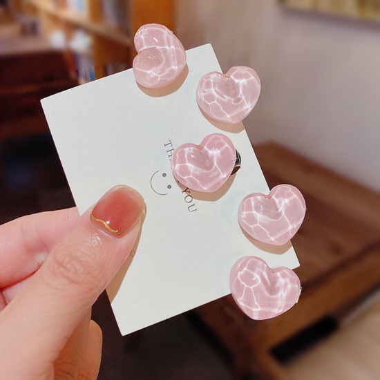 Picture of Acrylic Cute Hair Clips Heart Pink 2cm x 2cm, 1 Set ( 5 PCs/Set)