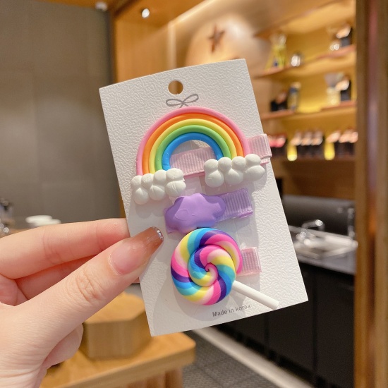 Picture of Acrylic Cute Hair Clips Lollipop Rainbow Multicolor 4cm - 6cm, 1 Set ( 3 PCs/Set)
