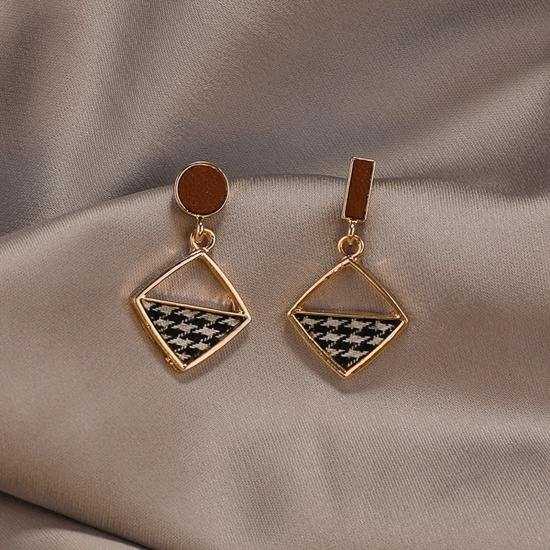 Picture of Stylish Earrings Gold Plated Rhombus 4cm, 1 Pair