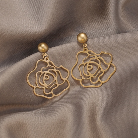 Picture of Stylish Earrings Gold Plated Flower Hollow 3cm, 1 Pair
