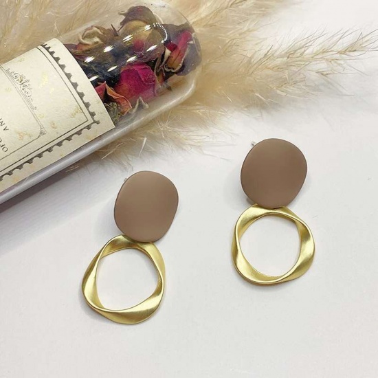 Picture of Stylish Earrings Gold Plated Irregular Circle Ring 3cm, 1 Pair