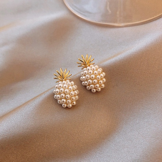 Picture of Stylish Ear Post Stud Earrings Gold Plated Pineapple/ Ananas Fruit 2cm, 1 Pair