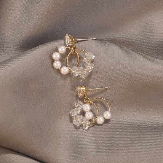Picture of Stylish Earrings Gold Plated Circle Ring Imitation Pearl 2cm, 1 Pair