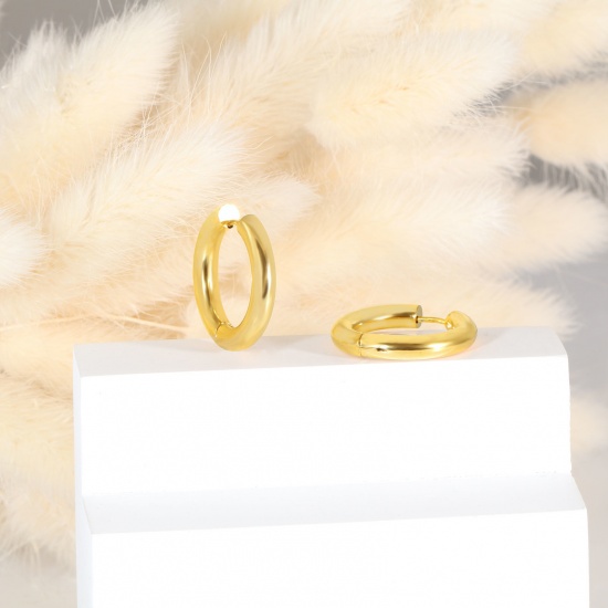 Imagen de 1 Par Respetuoso del Medio Ambiente Elegante Exquisito 18K Oro Real Chapado 304 Acero Inoxidable Pendientes de Aro Para Mujeres Regalo 22mm Dia.